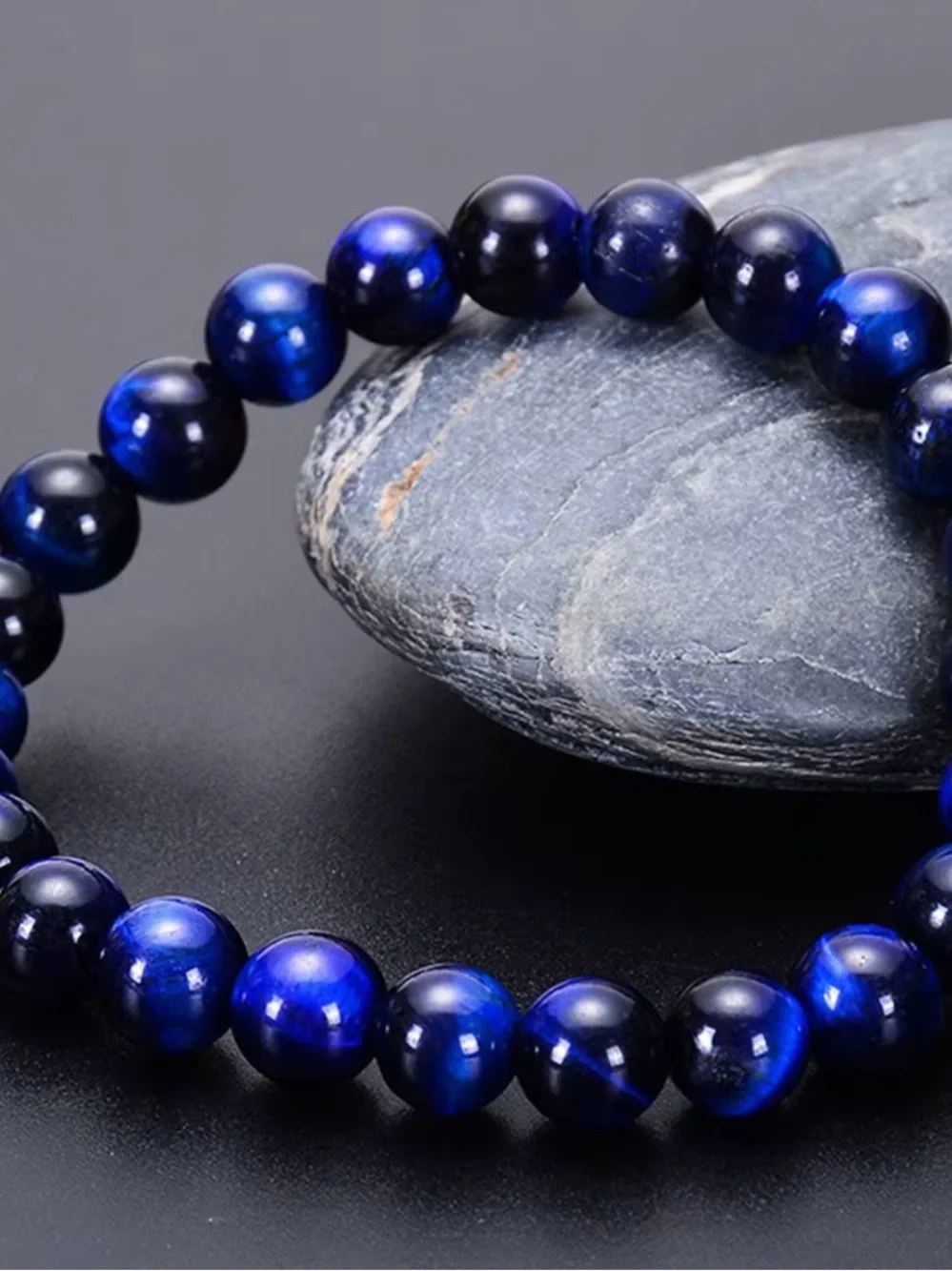 10mm Blue Tiger Eye Beaded Bracelet - Classic Navy Strand
